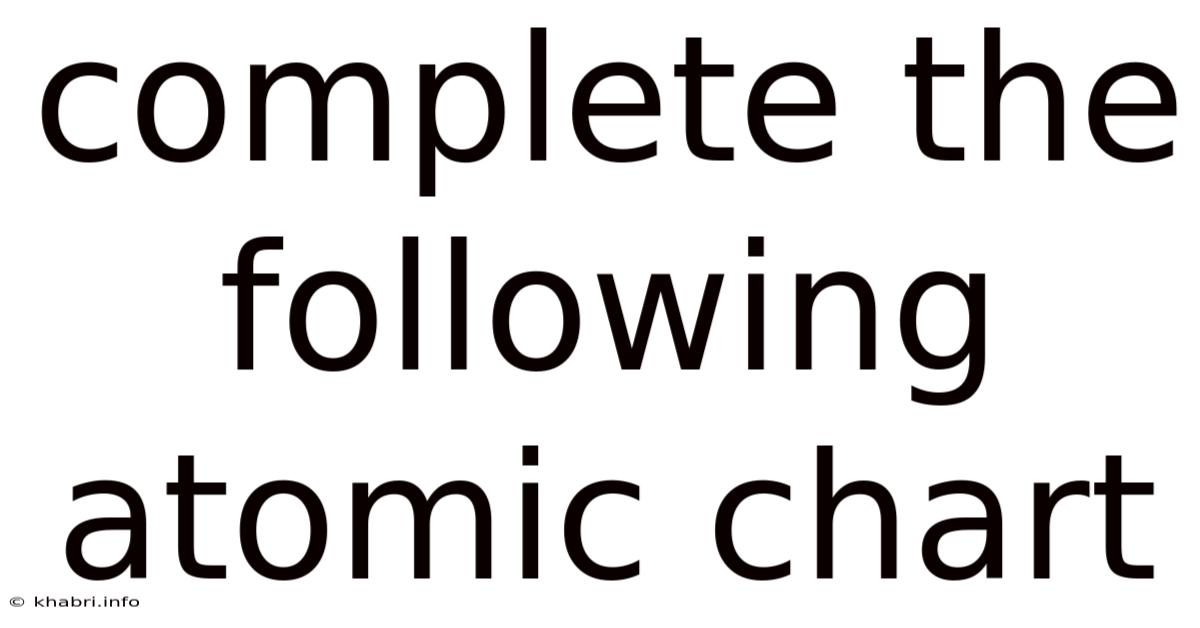 Complete The Following Atomic Chart