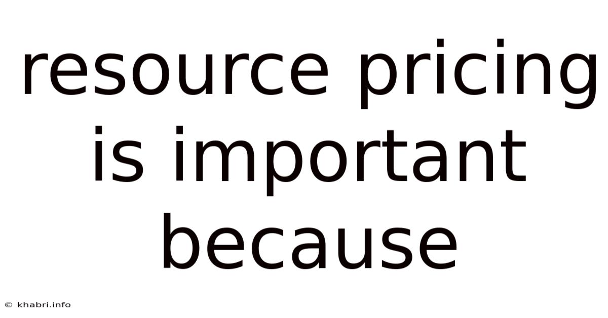 Resource Pricing Is Important Because