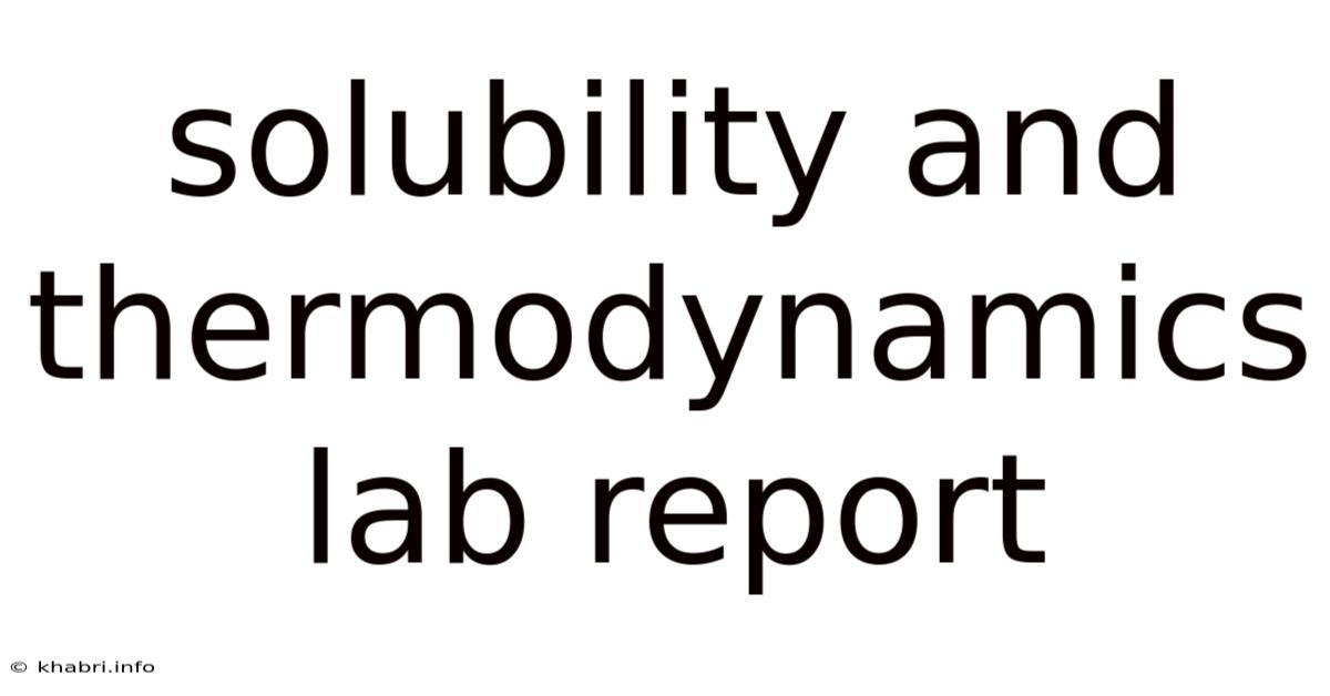 Solubility And Thermodynamics Lab Report