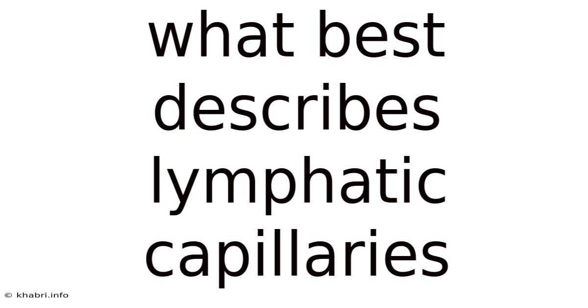 What Best Describes Lymphatic Capillaries